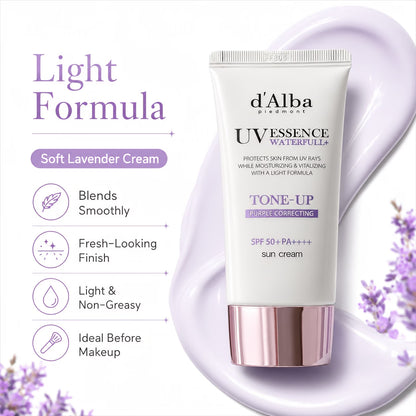 d'Alba Waterfull Tone-Up Sun Cream SPF50+ PA++++ (Purple) – Hydrating & Color Correcting Sunscreen
